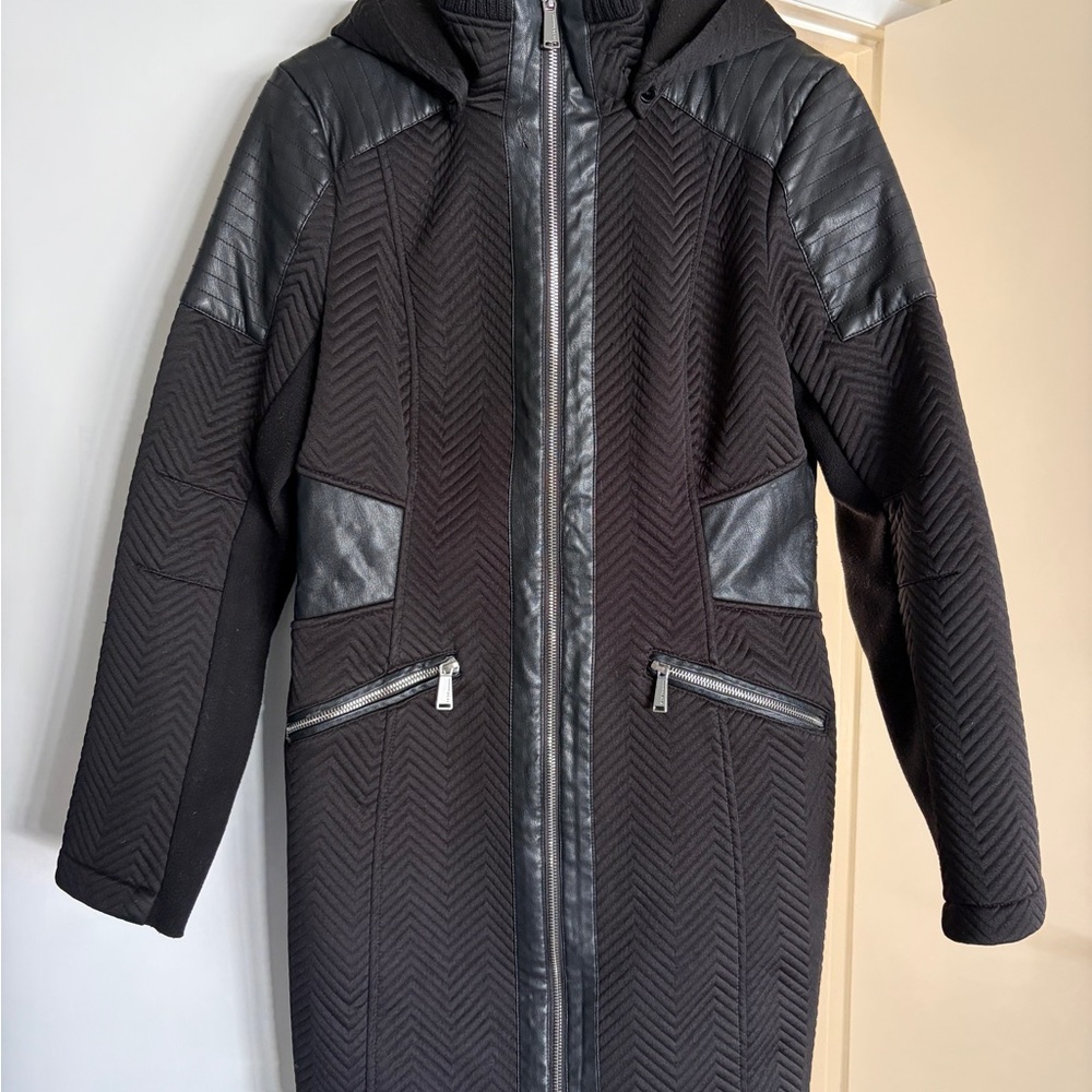 BCBGeneration Black Trench Coat with Hood